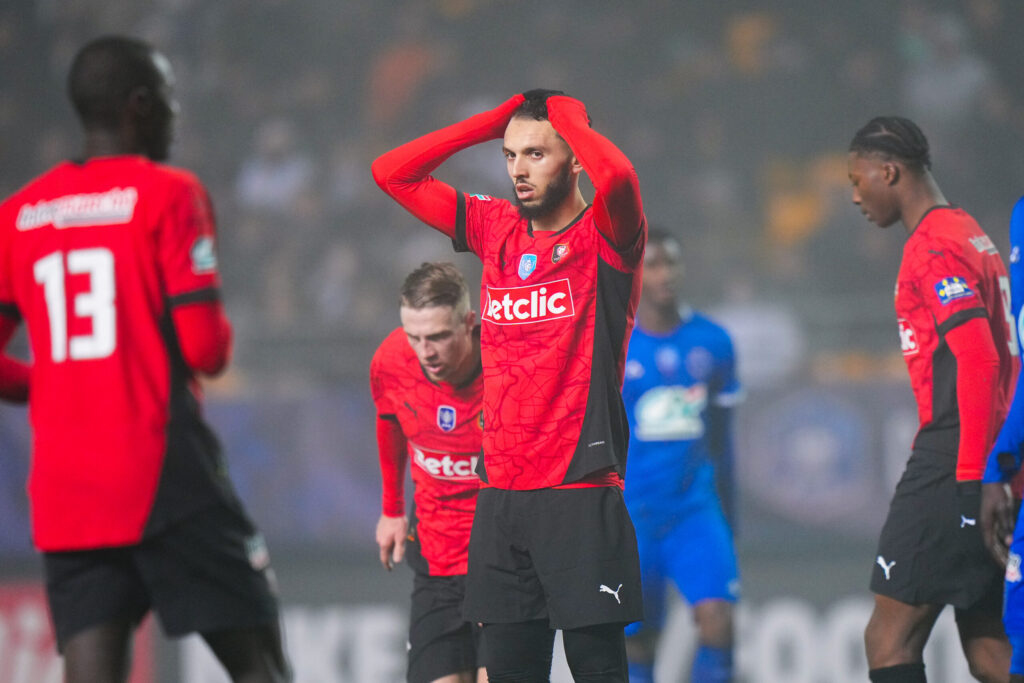 Amine GOUIRI of Stade Rennais FC during the French Cup match between Troyes and Rennes at Stade de l'Aube on January 15, 2025 in Troyes,