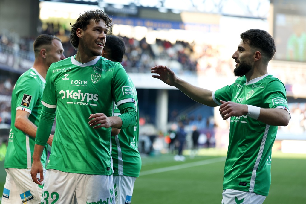 22 Zuriko DAVITASHVILI (asse) - 32 Lucas STASSIN (asse) during the Ligue 1 Mc Donald's match between Montpellier and Saint-Étienne at Stade de la Mosson on March 16, 2025 in Montpellier, France. (Photo by Johnny Fidelin/Icon Sport) - Photo by Icon Sport