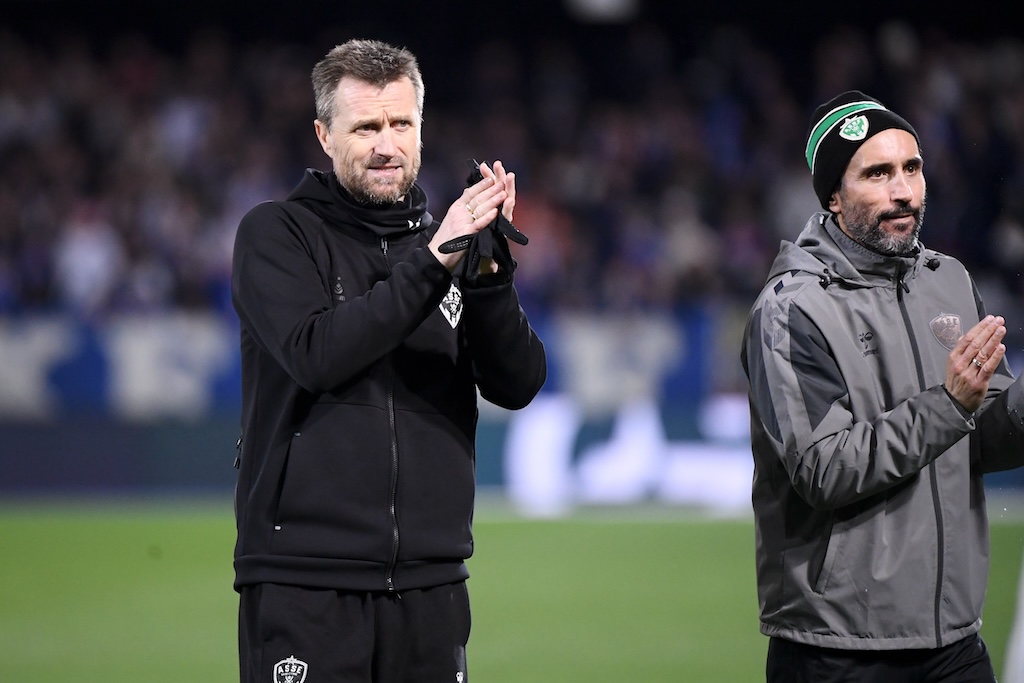 Hassan EL FAKIRI (Entraineur adjoint Saint-Etienne ASSE) - Eirik HORNELAND (Entraineur Saint-Etienne ASSE) during the Ligue 1 MCDonald's match between Auxerre and Saint Etienne at Stade Abbe Deschamps on January 24, 2025 in Auxerre, France. (Photo by Philippe Lecoeur/FEP/Icon Sport) - Photo by Icon Sport